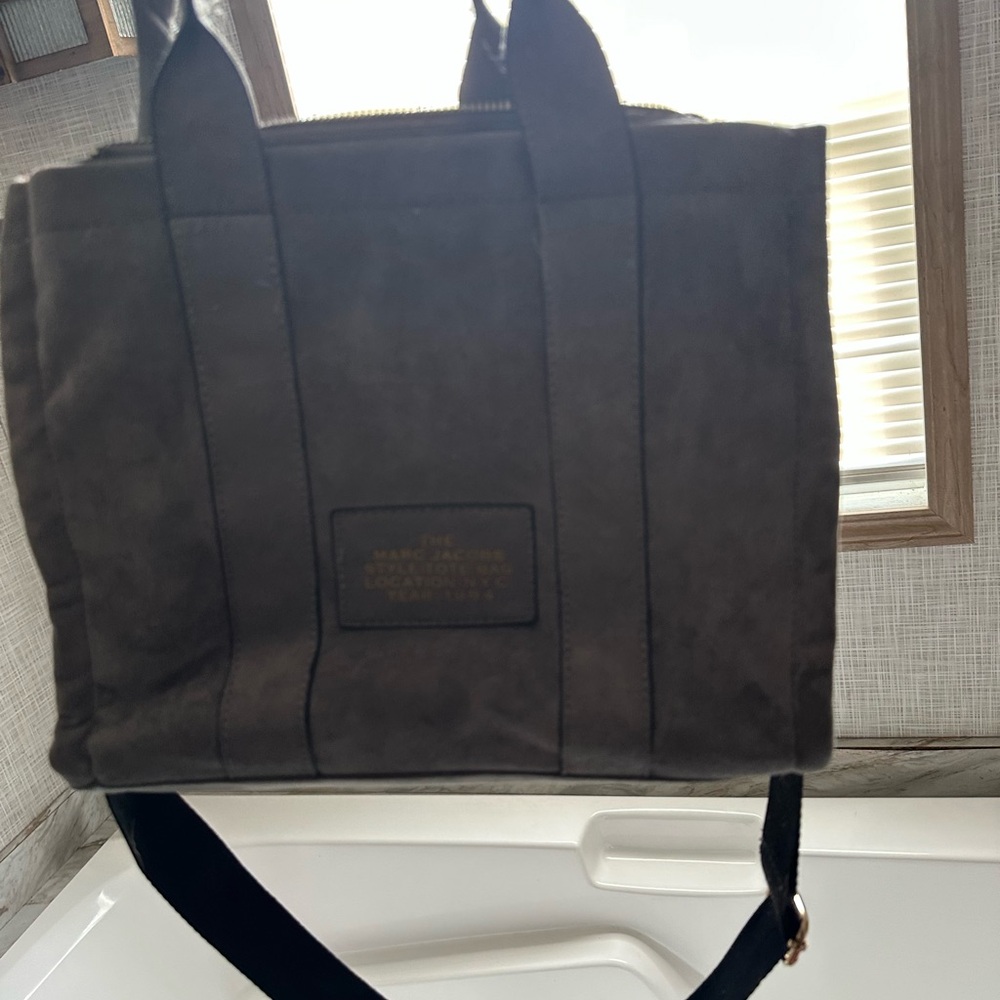 Grey velvet Canvas Tote Bag with Modern Minimalist Design - Picture 2 of 3